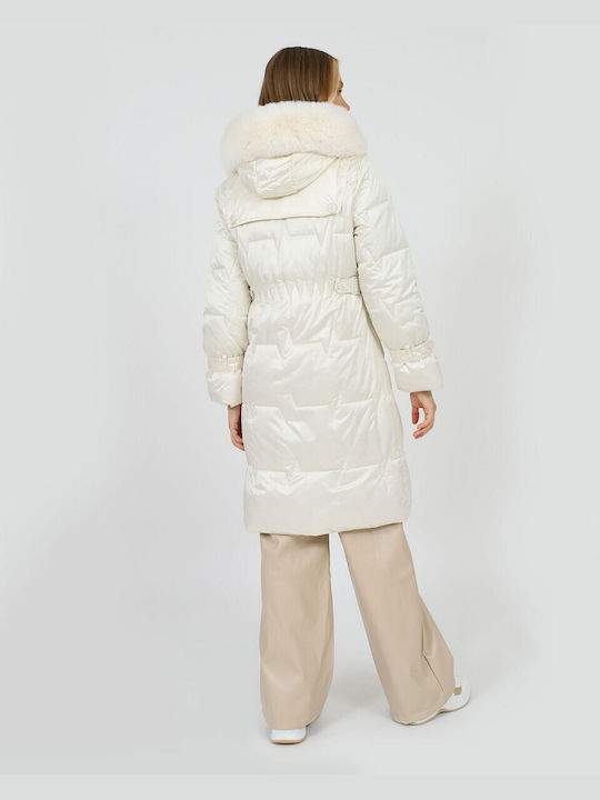 Doca Women's Long Puffer Jacket for Winter with Hood White