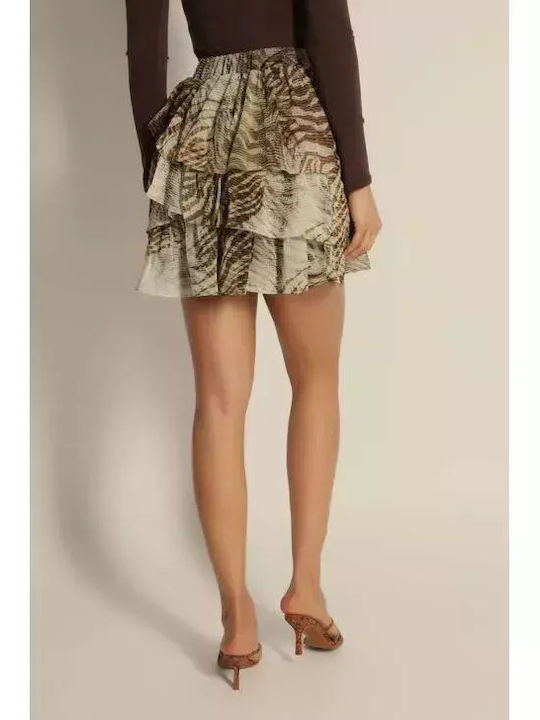 Guess Ψηλόμεση Mini Φούστα Λεοπάρ σε Μπεζ χρώμα