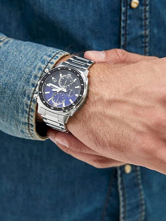 Casio Edifice Herrenuhr 43.8mm Chronograph Batterie mit Silber Metallarmband
