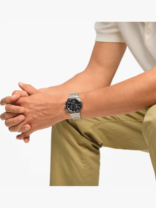 Swatch Carbonium Dream Men's Watch 43mm Battery Chronograph With Silver Steel Bracelet