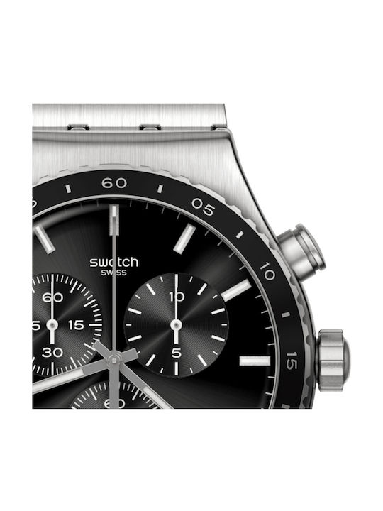 Swatch Carbonium Dream Men's Watch 43mm Battery Chronograph With Silver Steel Bracelet