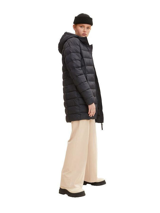 Women's Long Puffer Jacket for Winter with Hood Black
