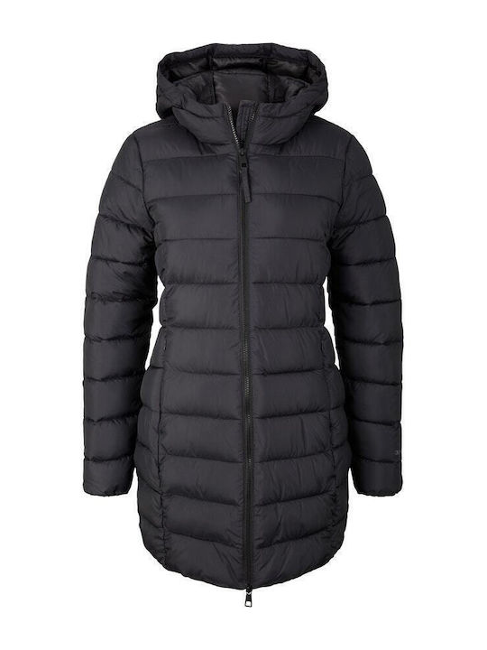 Women's Long Puffer Jacket for Winter with Hood Black