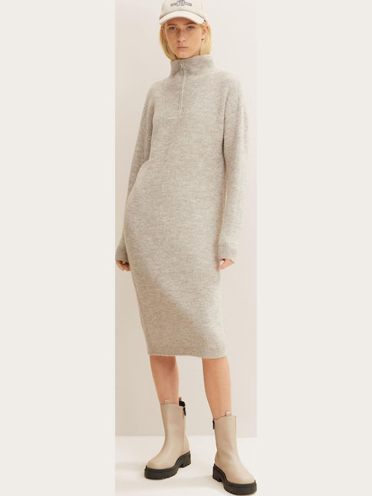 Midi Dress Turtleneck Beige