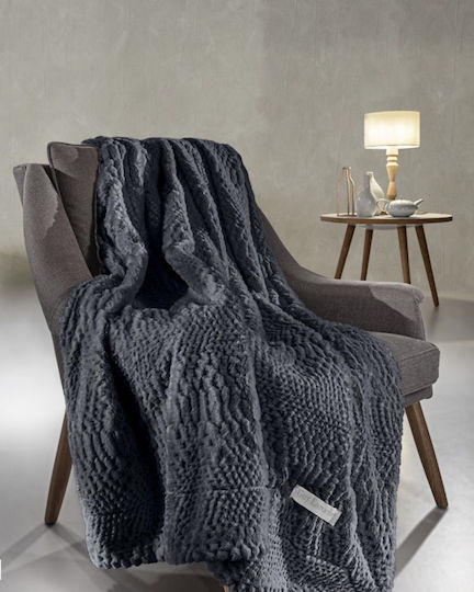 Guy Laroche Crusty Four-Seater Sofa Throw Fur 170x350cm Carbon With Pillowcase