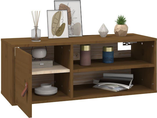 Wall-Mounted Living Room Cabinet Made of Solid Wood Natural - Honey 80x30x30cm