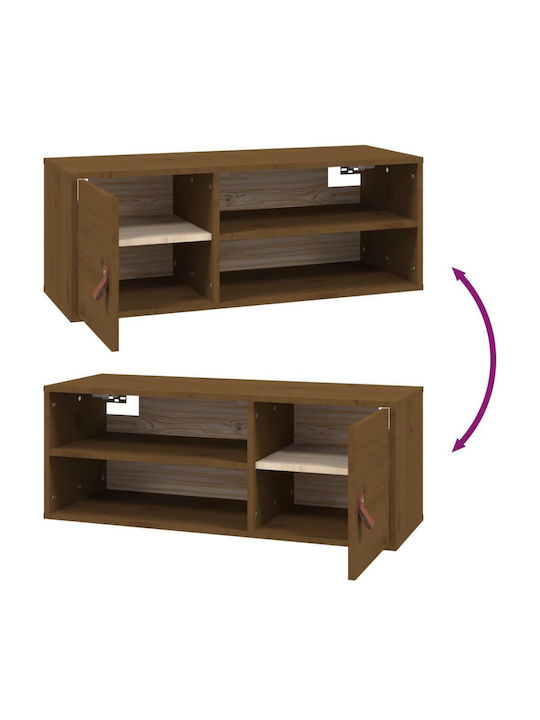 Wall-Mounted Living Room Cabinet Made of Solid Wood Natural - Honey 80x30x30cm