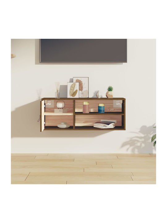 Wall-Mounted Living Room Cabinet Made of Solid Wood Natural - Honey 80x30x30cm