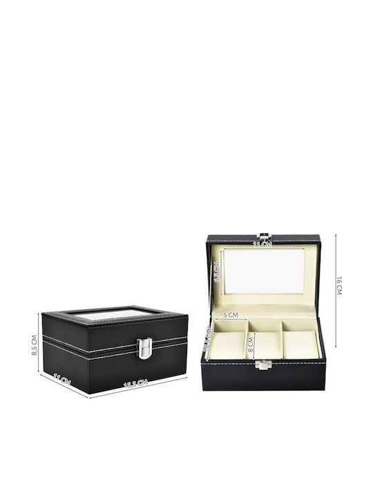 Cb cases Leather Case with transparent lid for 3 watches in Black color 00008513