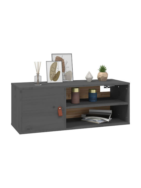 Wall-Mounted Living Room Cabinet Made of Solid Wood Natural Grey 80x30x30cm