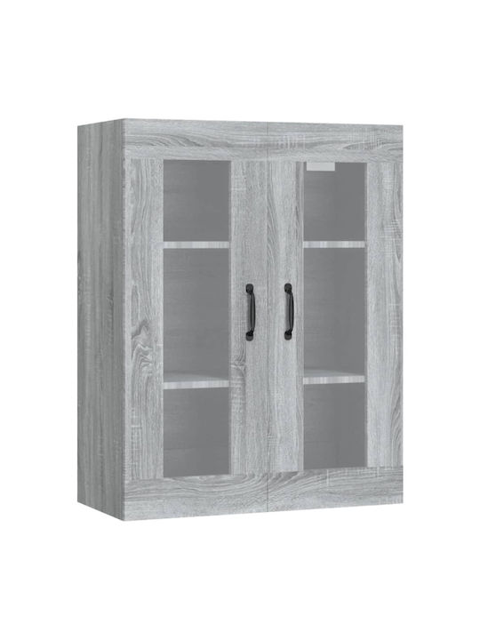Floor-standing Living Room Display Cabinet made of Particleboard with Glass Gray 69.5x34x90cm
