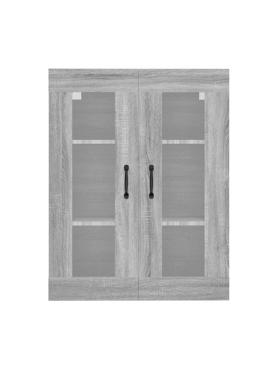 Floor-standing Living Room Display Cabinet made of Particleboard with Glass Gray 69.5x34x90cm