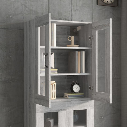 Bodenstehende Wohnzimmer Vitrine aus Spanplatte in Grau Sonoma mit Glastür 69.5x34x90cm