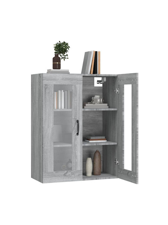 Floor-standing Living Room Display Cabinet made of Particleboard with Glass Gray 69.5x34x90cm