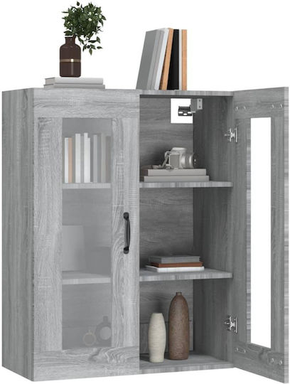 Bodenstehende Wohnzimmer Vitrine aus Spanplatte in Grau Sonoma mit Glastür 69.5x34x90cm