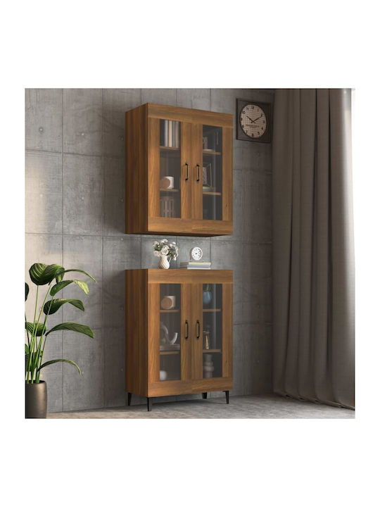 Floor Particle Board Living Room Display Cabinet with Glass Δρυς 69.5x34x90cm