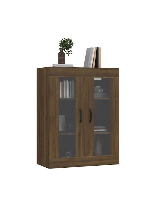 Floor-standing Living Room Display Cabinet made of Particleboard with Glass Oaks 69.5x34x90cm