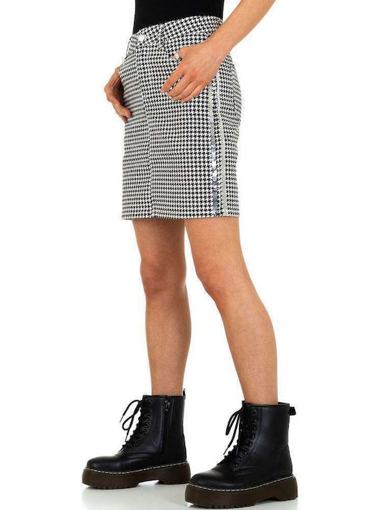 Redial White Denim Mini Skirt Checked White
