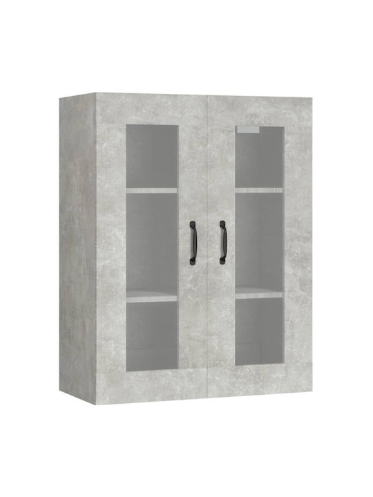 Living Room Display Cabinet Made of Particle Board with Windowed Grey Concrete Effect 69.5x34x90cm