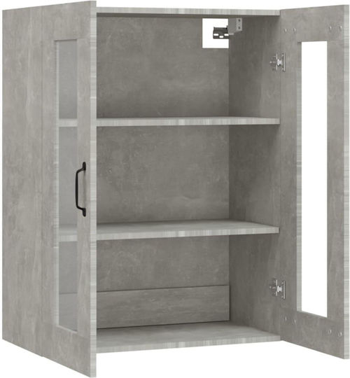 Living Room Display Cabinet Made of Particle Board with Windowed Grey Concrete Effect 69.5x34x90cm
