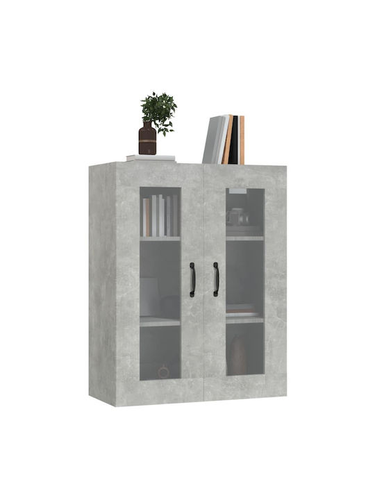 Living Room Display Cabinet Made of Particle Board with Windowed Grey Concrete Effect 69.5x34x90cm