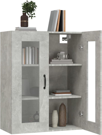 Living Room Display Cabinet Made of Particle Board with Windowed Grey Concrete Effect 69.5x34x90cm