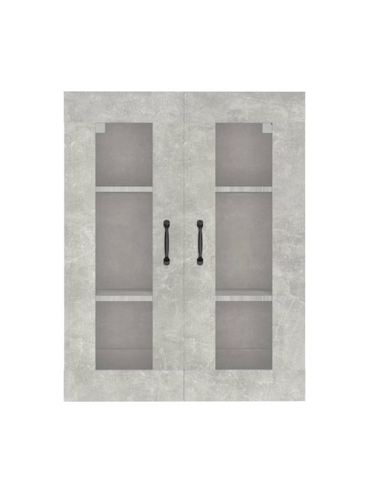 Living Room Display Cabinet Made of Particle Board with Windowed Grey Concrete Effect 69.5x34x90cm