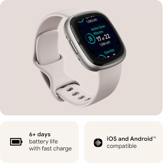 Fitbit Sense 2 Алуминий Смартчасовник с Пулсомер (Silver / White)