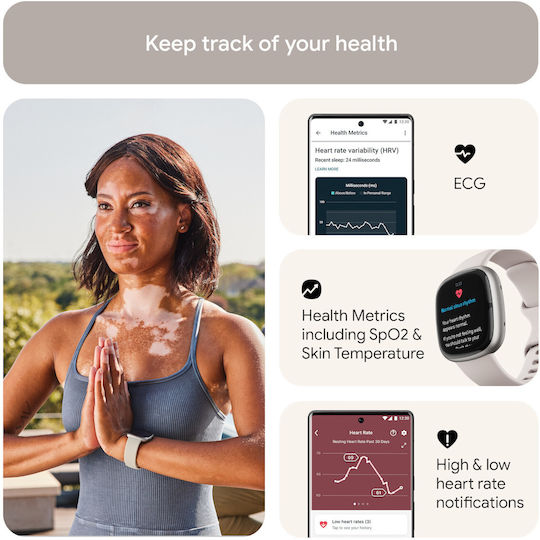 Fitbit Sense 2 Алуминий Смартчасовник с Пулсомер (Silver / White)