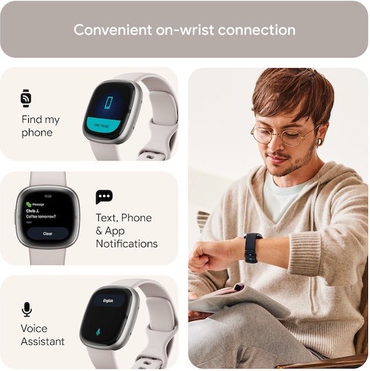 Fitbit Sense 2 Алуминий Смартчасовник с Пулсомер (Silver / White)