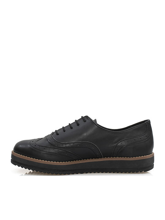 315 Γυναικεία Flatform Oxfords σε Μαύρο Χρώμα