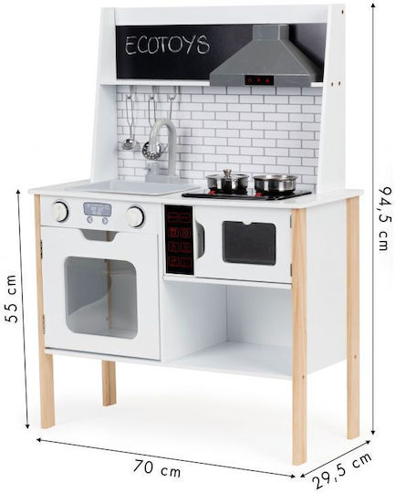 Ecotoys Παιδική Κουζίνα από Ξύλο 70 εκ. 6τμχ