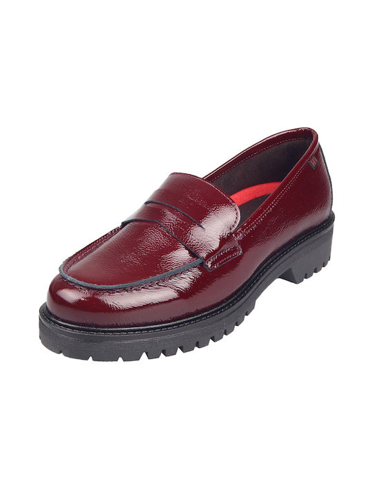 Pepe Menargues Patent Leather Women's Loafers in Burgundy Color