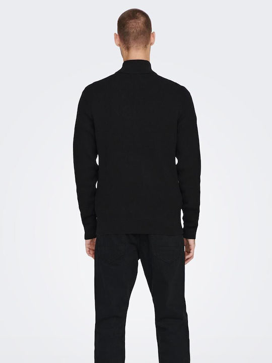 Only & Sons Men's Long Sleeve Sweater with Zipper Black