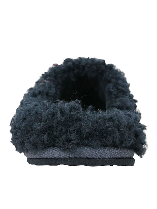 Winter Damen Hausschuhe mit Fell Blau