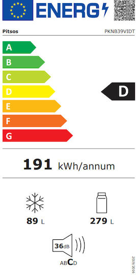 Pitsos Kühl-Gefrierkombination 368Es Total NoFrost H203xB60xT60cm. Inox PKNB39VIDT
