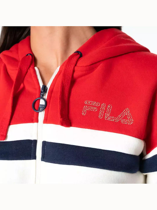 Koko Zaketa Hoodie Cropped Γυναικεία Ζακέτα Φούτερ με Κουκούλα White/Red