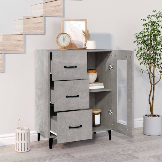 Living Room Display Cabinet made of Particle Board with Windowed Grey Concrete 69.5x34x90cm