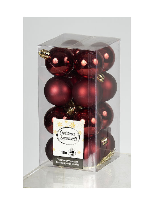 TnS Christmas Plastic Ball Ornament Burgundy 16pcs