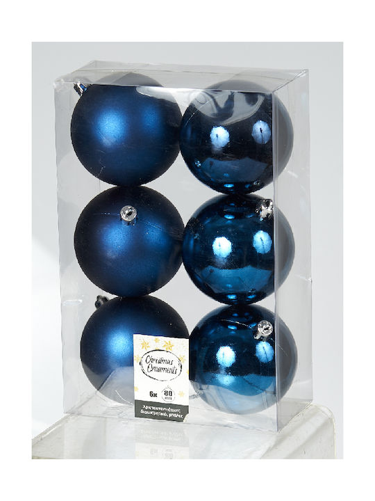 TnS Weihnachtshänger Kugel Ornament Plastik Blau 8cm Set 6Stück