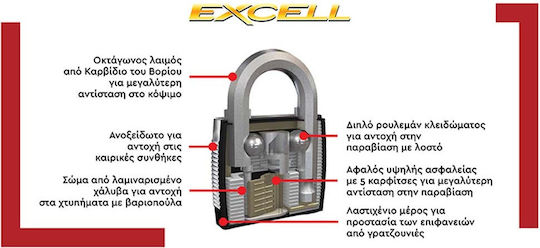 Master Lock Excell Boron Stahl Vorhängeschloss Messing mit Schlüssel 51mm 1Stück