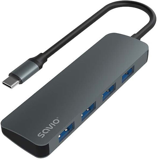 Savio USB 3.1 4 Port Hub with USB-C Connection Gray