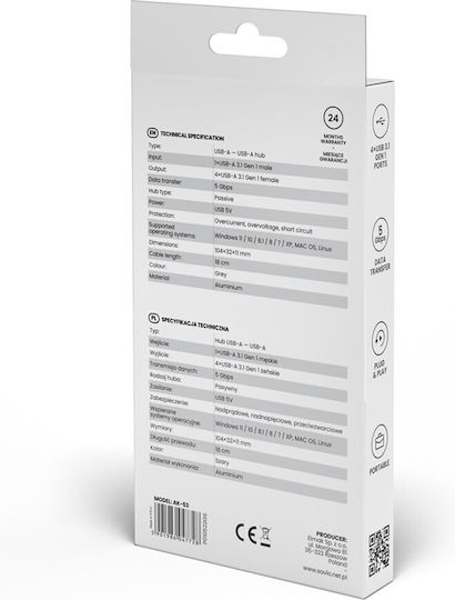 Savio Hub 3 Θυρών USB 3.1 με σύνδεση USB-A Γκρι