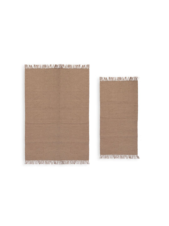 Nef-Nef Homeware Varis Rug Rectangular from Jute with Fringes Beige