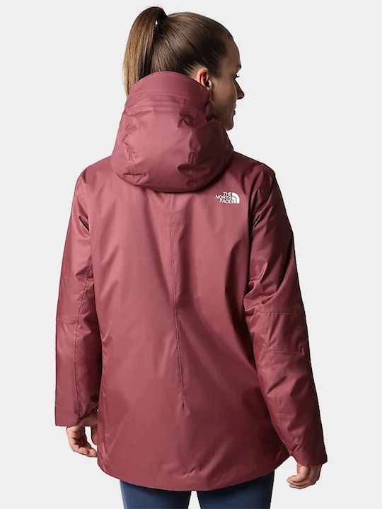 Women's for Hiking Short Sports Jacket Waterproof and Windproof for Spring or Autumn with Hood Burgundy