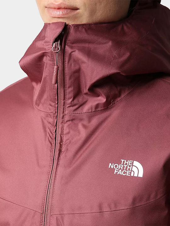 Women's for Hiking Short Sports Jacket Waterproof and Windproof for Spring or Autumn with Hood Burgundy