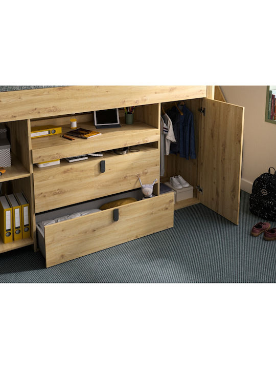 Mael Kinderbett Hochbett Einzeln mit Stauraum & Schreibtisch Braun für Matratze 90x200cm