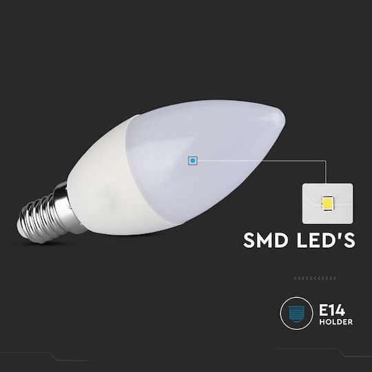 V-TAC Λάμπα LED 2.9W 100mm για Ντουί E14 και Σχήμα C37 Ψυχρό Λευκό 250lm