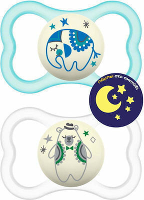 Mam Orthodontic Silicone Pacifiers for 6+ months Air Night Night Elephant Blue 2pcs