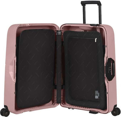 Samsonite Magnum Eco Spinner Medium Travel Suitcase Hard Pink with 4 Wheels Height 69cm.